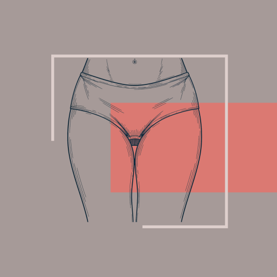 Grafik af den nederste del af en kvindekrop med underbukser